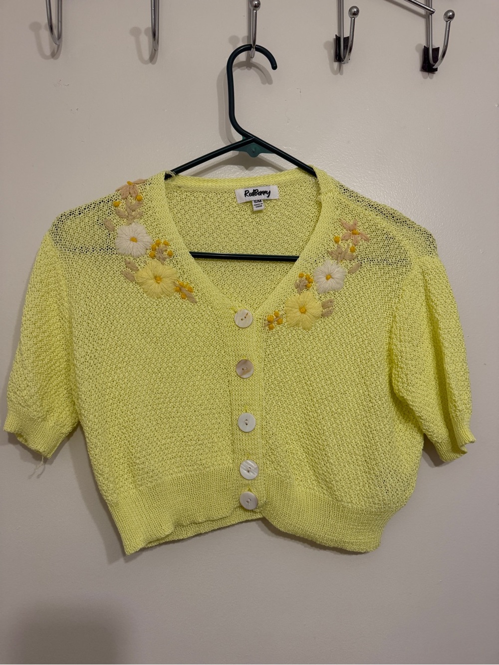 Yellow Floral-Embroidered Cropped Cardigan Sweater Whimsical Fairy cottage core